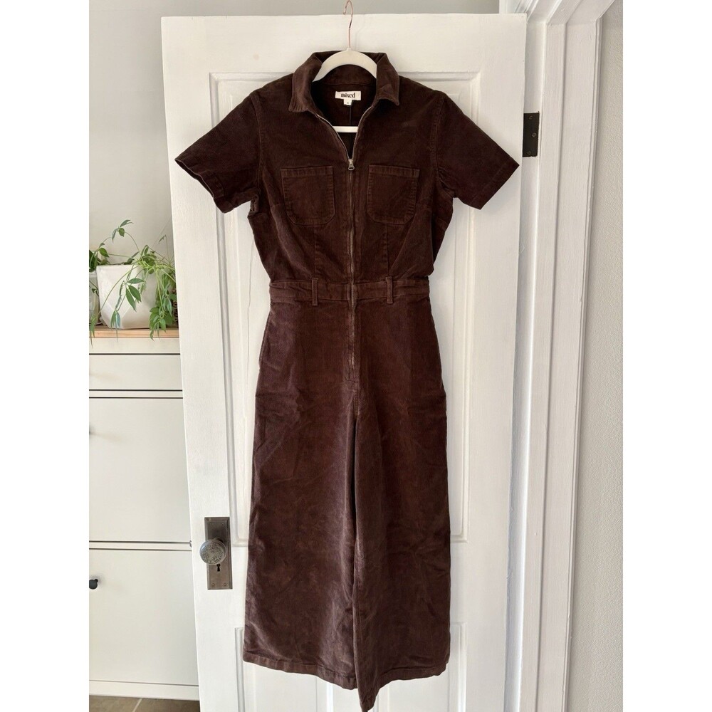 Mixed by Nasrin Quincy Jumpsuit Coffee Corduroy Brown Stretch Minimalist Sz S - Picture 3 of 4